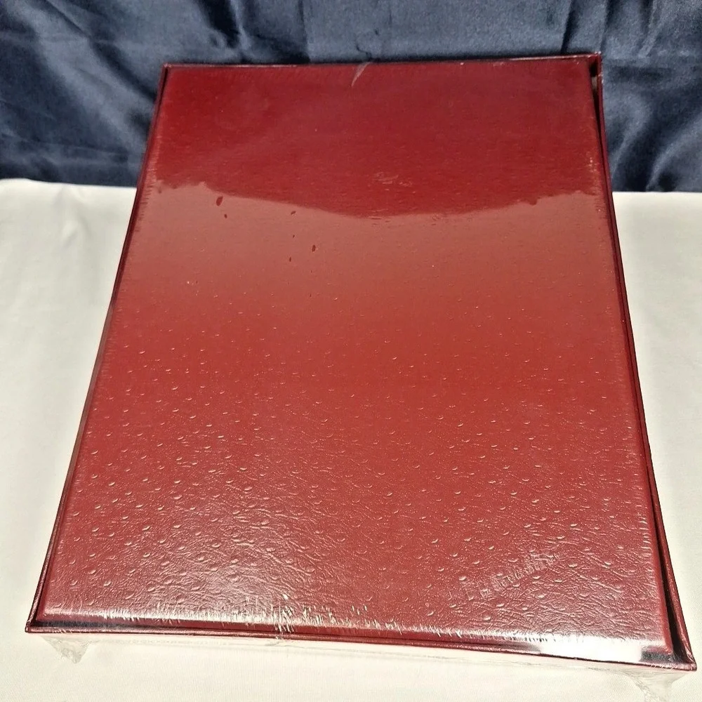 Burgundy Faux Leather‎ Document Storage Box Brass Label Holder Legal 12x15x3 Lid